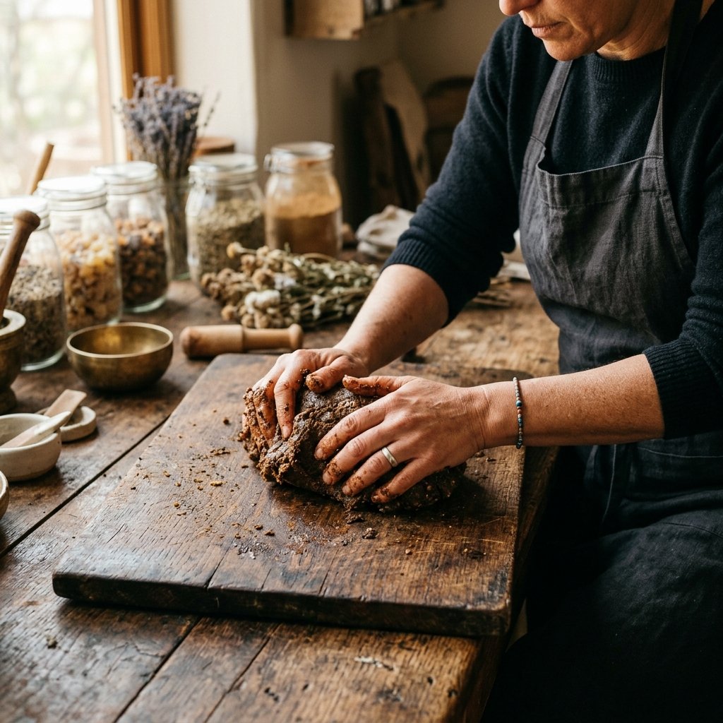 Kneading the aromatic paste